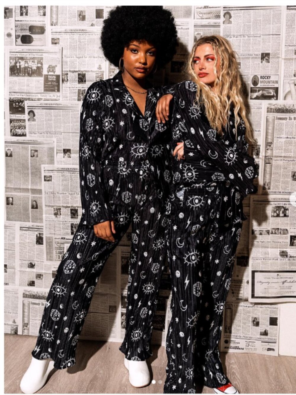 NWT Dressed in Lala What's Your Sign Notched Collar Plisse Set Black Medium - Picture 2 of 15